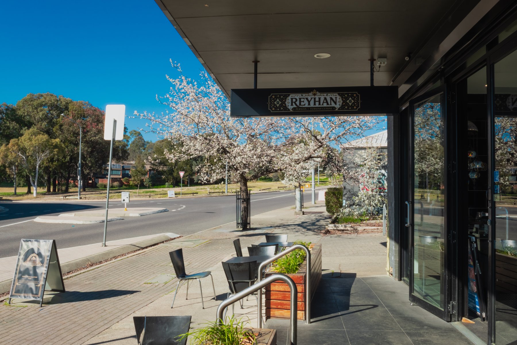 The Reyhan Persian & Turkish Cuisine shopfront and signage on Brierly Street, Weston ACT